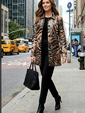 Selene Sport Vintage Shiny Tiger Print Mid Length Jacket Size Small